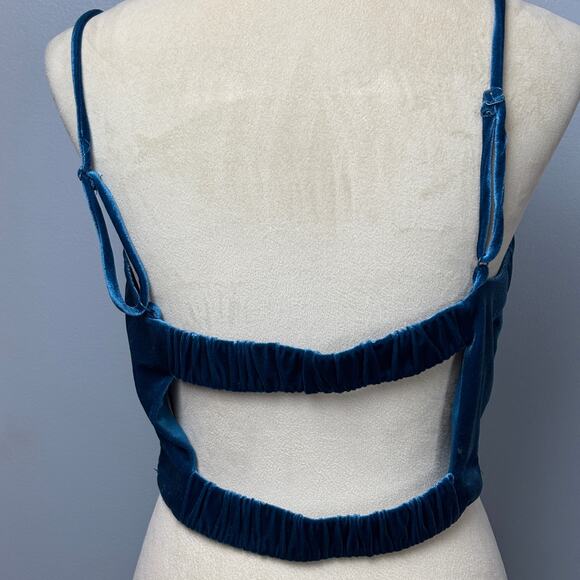 Y2K Blue Velvet Cami Crop Top Chain Detail Strappy Grunge Coquette Bustier XL - Picture 2 of 5